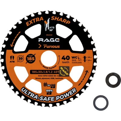 Диск пильный RAGE EXTRA SHARP 185 мм (7 1/4”) Z40 посадка 30+20+16 Furious