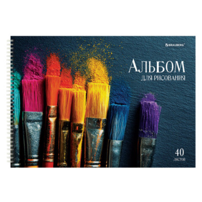 Альбомы для рисования ДЭК, А4, 40 л., КОМПЛЕКТ 2 шт., гребень, глянцевый лак, BRAUBERG, 200х290 мм, "Кисти", 107735
