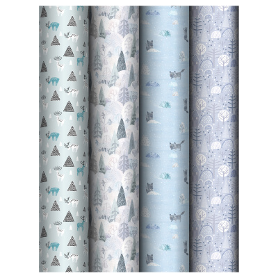 Упаковочная бумага глянц. 70*100см, MESHU "Winter mood", 80г/м2, ассорти 4 дизайна