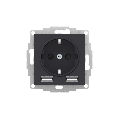 Механизм розетки Systeme Electric ATLASDESIGN RRR 16А, c 2 USB A+A, 5В/2,4А, 2x5В/1,2 А, карбон