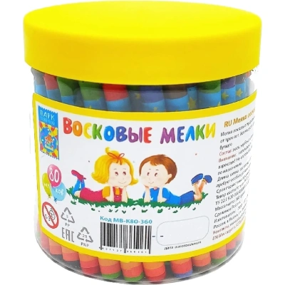 Мелки восковые набор 80 штук, длина 90 мм, d 8 мм, банка,МВ-К80-360