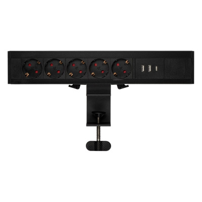 Блок розеток Mebax на струбцине LE4 5 секции Чёрный боковое крепление 2 USB + 1 type C беспроводная зарядка 00-00002875
