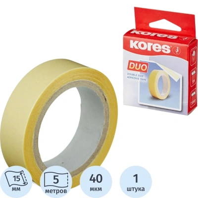 Клейкая лента канцелярская KORES двусторонняя 15х5 55515