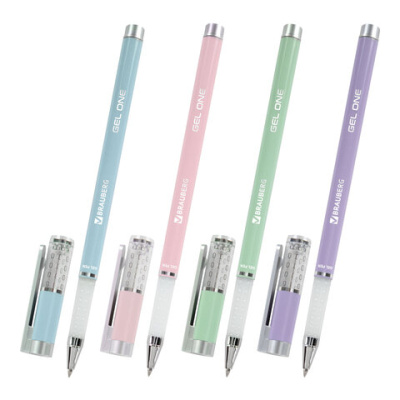 Ручка гелевая BRAUBERG "GEL ONE PASTEL", ЧЕРНАЯ, корпус ассорти, узел 0,5 мм, линия 0,35 мм, 144039