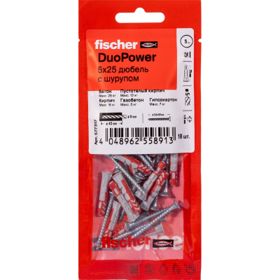 Дюбель с шурупом Fischer DUOPOWER 5x25 (18шт.)