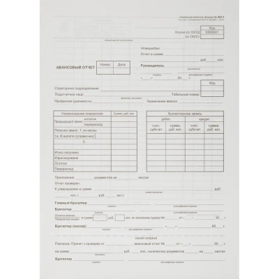 Бланк Авансовый отчет форма АО-1 А4 1у/5кн по 100л газетка(упаковка крафт)