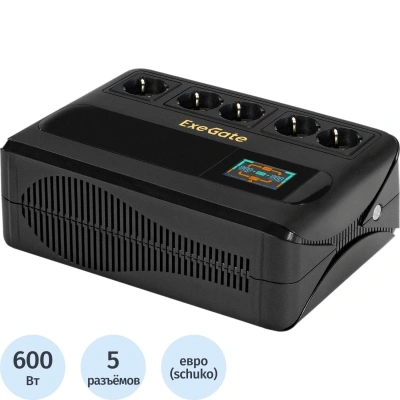 ИБП ExeGate NEO Smart BU-1000,лин.инт,1000ВА/600Вт AVR, 5xEURO(EX295686RUS)