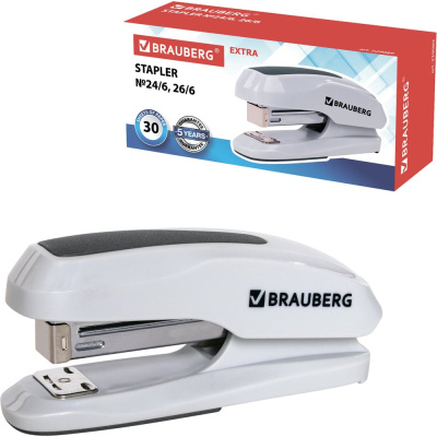 Степлер №24/6, 26/6 BRAUBERG "Extra", до 30 листов, серый, 229089