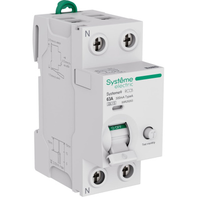 Выключатель дифференциального тока (ВДТ) Systeme9 Systeme Electric, 63 A, 2 P, 300 мА, Тип-A-S, 230 В