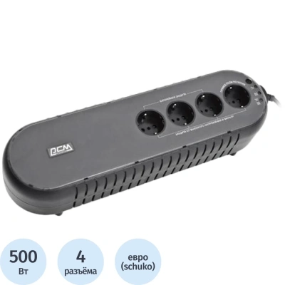 ИБП Powercom Back-UPS WOW-1000U, OffLine, 1000ВА/500Вт, 4 EURO, USB