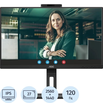 Монитор AOC 27 Q27P3QW QHD/IPS/75Гц, HDMI, DP, USB, SPK, CAM, HAS