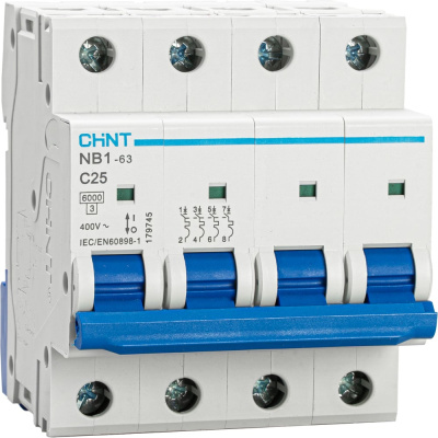 Автоматический выключатель CHINT NB1-63 4P 25A 6кА характеристика C