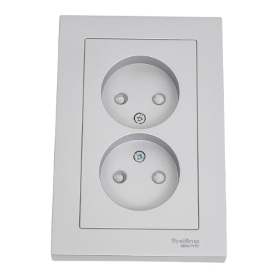 Розетка Systeme Electric AtlasDesign Алюминий б/з двойная, со шторками,16А, в сборе SE