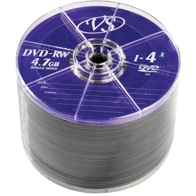 Диск DVD-RW VS 4,7 Gb 4x Bulk (термоусадка без шпиля), КОМПЛЕКТ 50 шт., VSDVDRWB5001