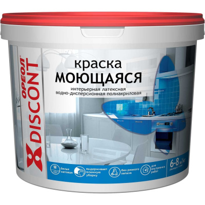 Краска для стен и потолков ОРЕОЛ Дисконт ВД, моющаяся, 1.5 кг