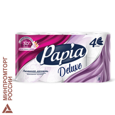 Бумага туалетная Papia "ELITE", 4-слойная, 8шт., тиснение, белая