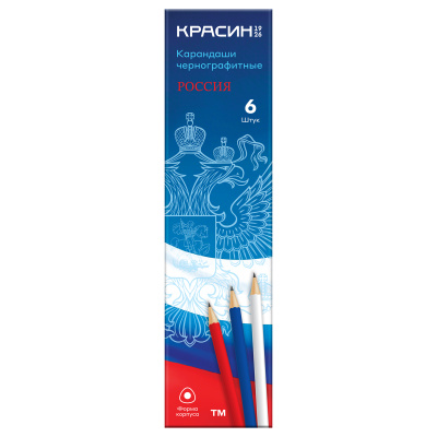 Карандаш ч/г Красин "Россия" ТМ (НВ), трехгр., заточен., ассорти.