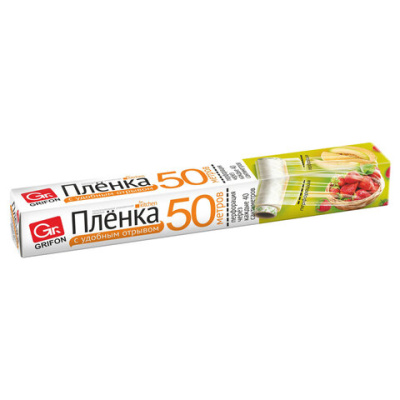 Пленка пищевая ПЭ с перфорацией отрыва, в коробке, 29 см х 50 м, 8 мкм, GRIFON, 101-434