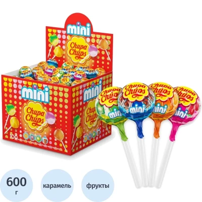 Карамель CHUPA CHUPS (Чупа-Чупс) "Mini", ассорти вкусов, 6 г, КОМПЛЕКТ 100 шт.