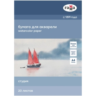 Папка для акварели,20л.А4 ГаммаСтудия200г/м2,сред.зерно,40C03F720W