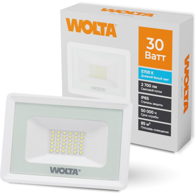 Светодиодный прожектор Wolta 5700K, 30 W SMD, IP 65, цвет белый, слим