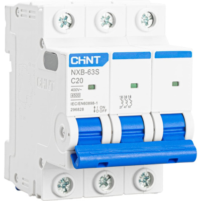 Автоматический выключатель CHINT NXB-63S 3P 20А 4.5kA характеристика C R