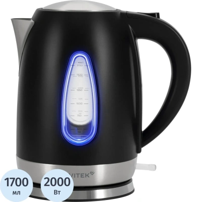 Чайник Vitek VT-WK1065 1.7л. 2000Вт черный/серебристый корп.:металл