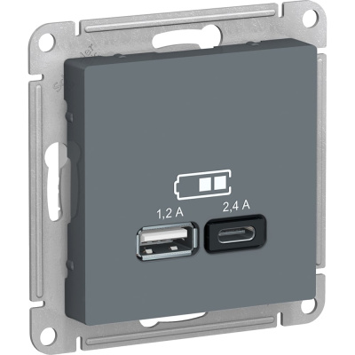 USB розетка Systeme Electric AtlasDesign Грифель A+С, 5В/2,4А, 2х5В/1,2А, механизм SE
