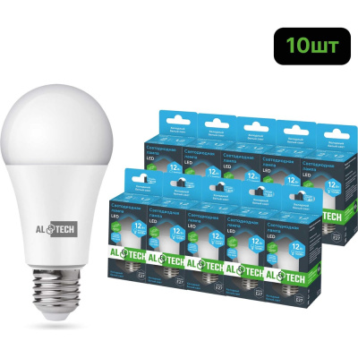 Лампочка светодиодная ALTECH LED Р60-12W-865-E27 12Вт груша холодный белый свет 10шт