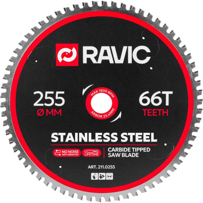 Диск пильный Ravic по нержавеющей стали 255х2.2/1.8х25.4 мм, Z=66