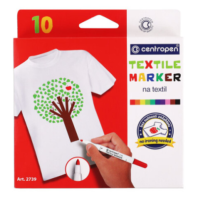 Маркеры для ткани ОФИСМАГ CENTROPEN "Textile Marker" 10 цветов, круглый наконечник, 1.8 мм 2739/10, 5 2739 1001
