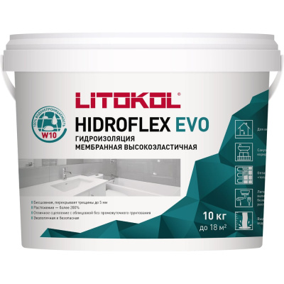 Мастика LITOKOL HIDROFLEX EVO 10 кг — гидроизоляционный однокомпонентный состав в виде пасты на основе синтетических