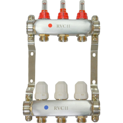 Коллекторный блок Rvc ТП нержавеющая сталь, 1 (DN25) 10x3/4 (евроконус), с расходомерами