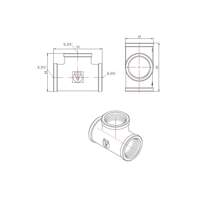 Тройник Valtec 3/4" внутренний-внутренний-внутренний