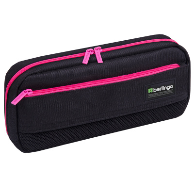 Пенал мягкий 1 отделение, 1 карман, 215*95*44 мм, Berlingo "Black and pink", полиэстер, внутренний органайзер