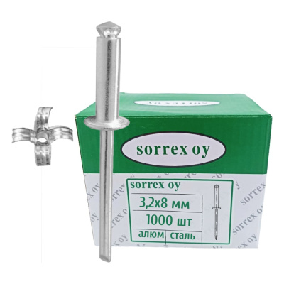 Заклепка лепестковая вытяжная SORREX алюм/сталь 3,2x8 OY (1000штук) ASD 20800 PE 1000