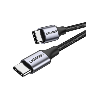 Кабель Ugreen круглый us261 usb 2.0 c m/m round cable nickel plating aluminum shell, длина 1 м. цвет: серо-черный