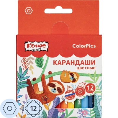 Карандаши цветные 12 цв/наб 6-гран №1School ColorPics короткие, 88 мм