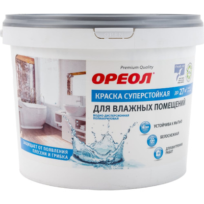 Краска для влажных помещений Ореол ВД (белоснежная; суперстойкая; для внутренних работ; 3 кг)