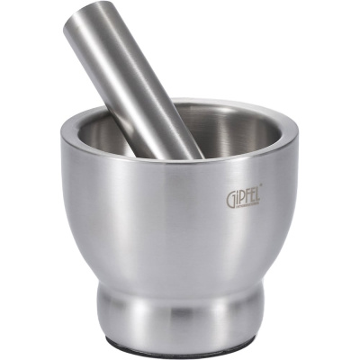 Ступка Gipfel 12,5x11,5 см с пестиком 15 см. Материал: нержавеющая сталь 18/10