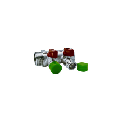 Коллектор с отсекающими шаровыми кранами KROMWELL KOMWELL 2 выхода 1" x 1/2"