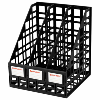 Лоток вертикальный для бумаг BRAUBERG "ULTRA", 240 мм, 3 отделения, сетчатый, сборный, черный, 238249