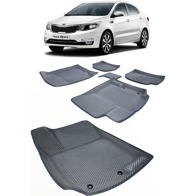 Ковры в салон автомобиля Eva Smart kia rio iii пресс борта 2011 - 2017 эва сота серые c красной окантовкой