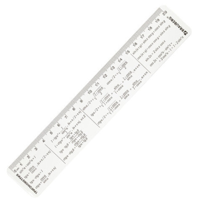 Линейка пластиковая 20 см BRAUBERG, справочная, тригонометрия, 210898