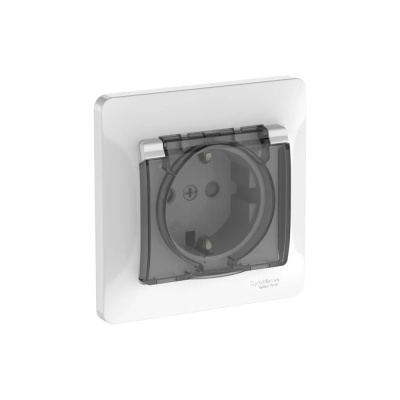 Розетка Systeme Electric GLOSSA с заземлением со шторк. с крышк., 16А, IP44, в сборе, быстрозажим. клем., БЕЛЫЙ