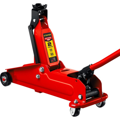 STAYER R-28 подкатной домкрат с увеличенным подъемом 2т, 135-385 мм 43156-2 - надежный, устойчивый