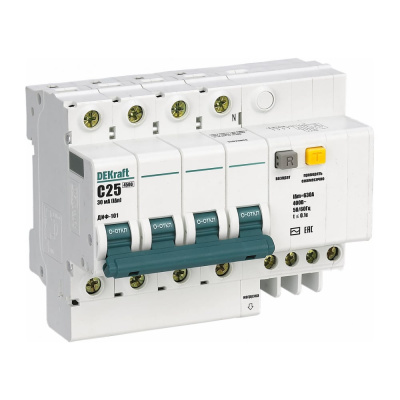 Дифавтомат Dekraft ДИФ-101 4п 50А 30мА 4.5кА AC