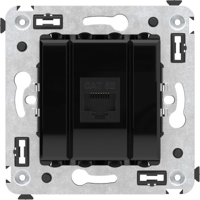 Компьютерная розетка DKC RJ 45, без шторки, в стену, кат.5е, одинарная, Avanti, Черный квадрат, 1 шт.