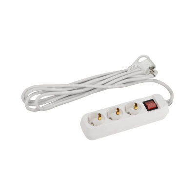 Удлинитель электрический Intro UES350W с заземлением, с выключателем, 3 розетки, 5 м, ПВС 3x0,75мм2, 10А
