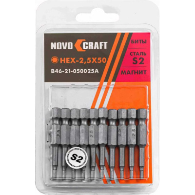 Биты (10 шт; Hex 2.5x50 мм; сталь S2) для шуруповерта Novocraft